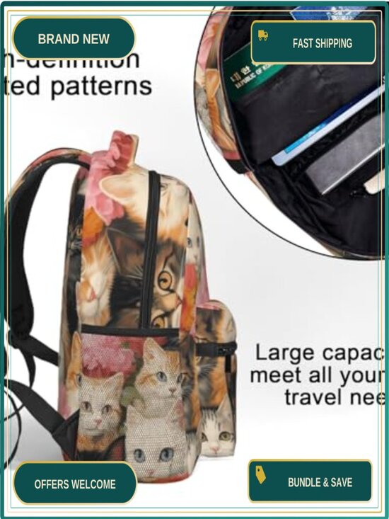 Paris Backpack for Women Girls Travel School Work, Lightweight Laptop Daypack, main image 5